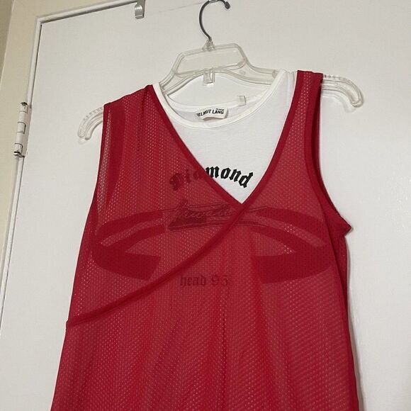 HELMUT LANG Re-Edition Archive Diamond Head Mesh Layered Red Tank Dress Medium - Picture 9 of 9